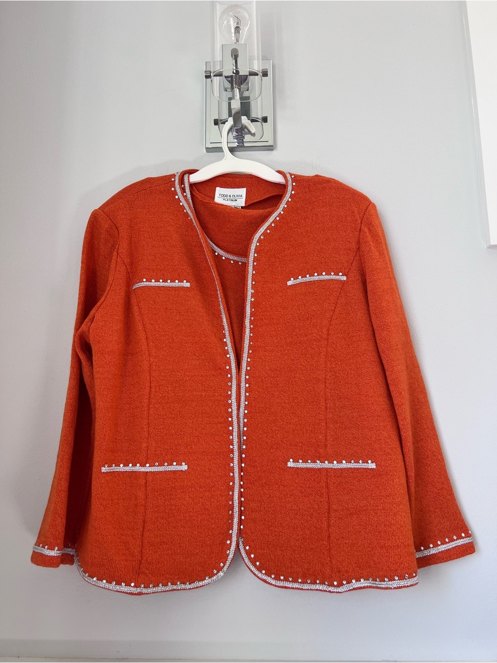 Todd & Olivia Orange Knit Blazer set with rhinestone trim size 24.